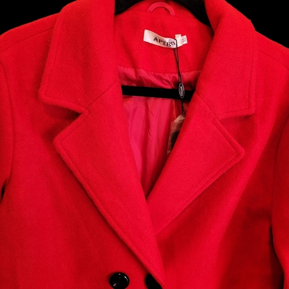 NWT Red Wool Coat xl Double Breasted Pea Coat - Picture 10 of 16